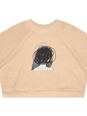Noah Kahan Cropped Crewneck Sweatshirt with 'Busy Head' Graphic - Beige